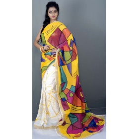 Fusion Hand Painted Design Kerala Saree 