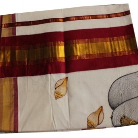 Kuthampully Special Vishnu Embroidery Kasavu Saree