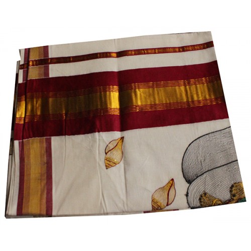 Kuthampully Special Vishnu Embroidery Kasavu Saree