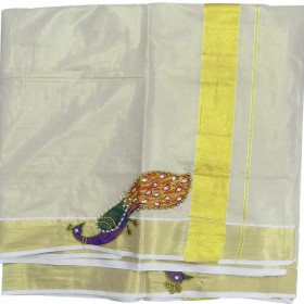 Kerala Peacock patch Kasavu Saree