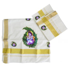 Aalila Krishna Patch Work Kerala Settu Mundu