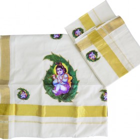 Aalila Krishna Patch Work Kerala Settu Mundu