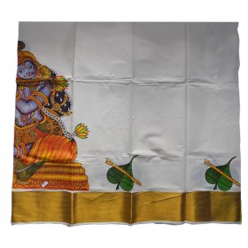 Big Krishna Mural Print Pattu Pavadai