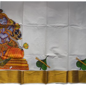 Big Krishna Mural Print Pattu Pavadai