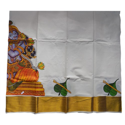 Big Krishna Mural Print Pattu Pavadai