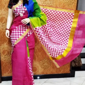 Block Hand Painted Design Kasavu Saree