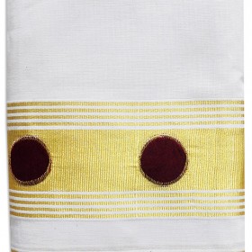 Kerala Kasavu Mundu With Red Patch Design