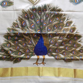 Kasavu Settu Mundu Peacock Mural Print