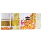 Kerala Kasavu Saree With Devi Mural Painted