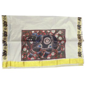 Elephant Print Tissue Kasavu Saree