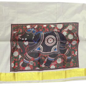 Elephant Print Tissue Kasavu Saree