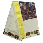 Elephant Print Tissue Kasavu Saree