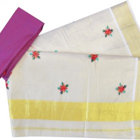 Flower Embroidery Work Tissue Kerala Saree