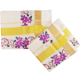 Flower Print Kerala Settu Mundu