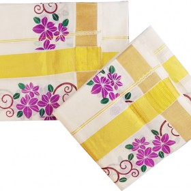 Flower Print Kerala Settu Mundu