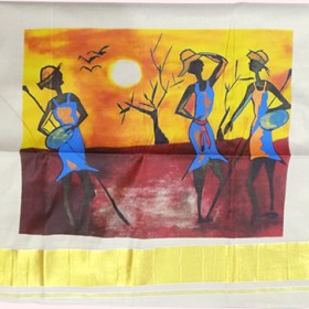 Tissue Folk Art Design Kasavu Saree