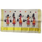 Folk Print Tissue Kasavu Saree