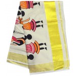 Folk Print Tissue Kasavu Saree