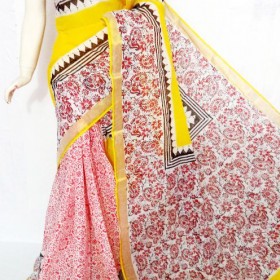 Full Floral Hand Painted Kerala Saree