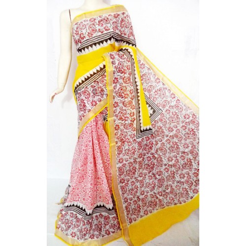 Full Floral Hand Painted Kerala Saree