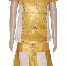 Golden Brocade With Floral Embroidery Pattu Pavadai