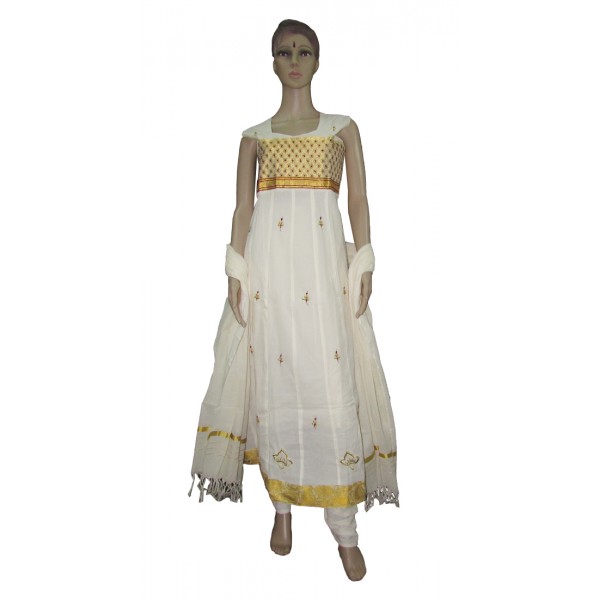 Purchase Golden With Red Kasavu Work Kerala Churidar