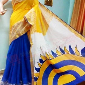 Konark Sun design Hand Painted Kasavu Saree