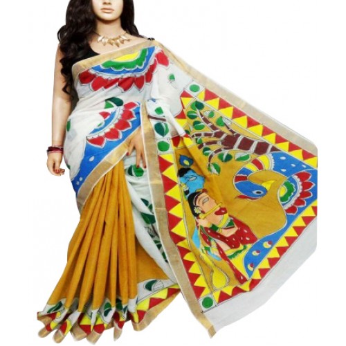 Hand Painted Kasavu Saree Half Saree Model