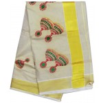 Kerala Kasavu Saree Jhumka Embroidery