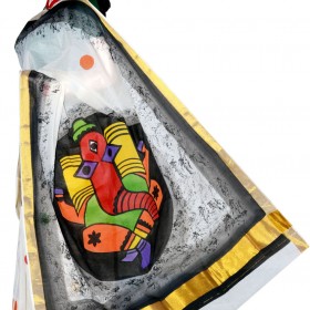 Kasavu Saree With Art Ganapathi Hand Painted