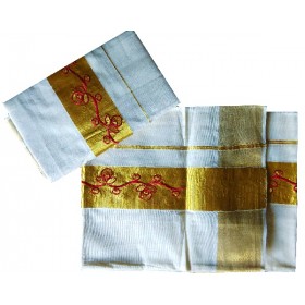 Kasavu Settu Mundu Designer Embroidery