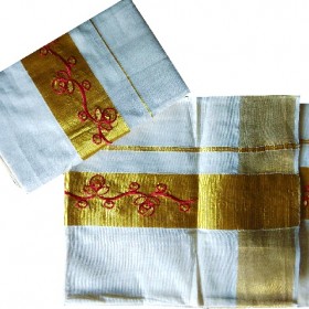 Kasavu Settu Mundu Designer Embroidery