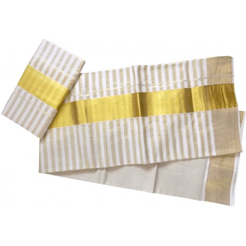 Full Tissue Kasavu Stripe Settu Mundu