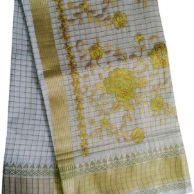 Kerala Traditional Checked Embroidery Kasavu Saree
