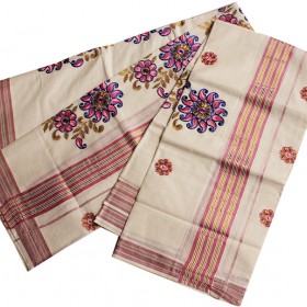 Kerala Embroidery Kasavu Mundu