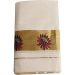 Kerala Floral Embroidery Kasavu Mundu
