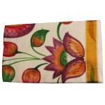 Kerala Mural Flower Print Kasavu Saree