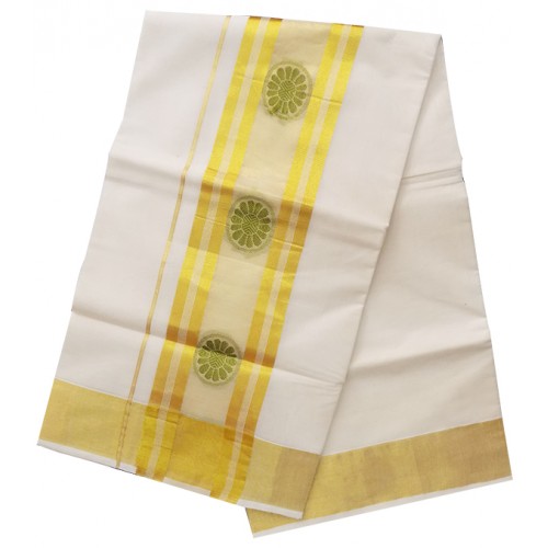 Kerala Flower Butta Kasavu Saree