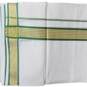 Kerala Green Golden Striped Kasavu Double Mundu