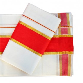 Kuthampully Kerala Style Set Mundu Red