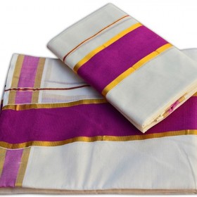 Kasavu Set Mundu With Pink Brocade