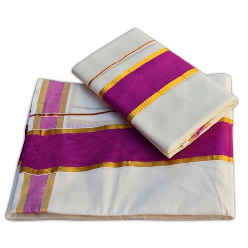 Kasavu Set Mundu With Pink Brocade