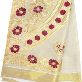 Kerala Kasavu Saree with Rich Embroidery Design