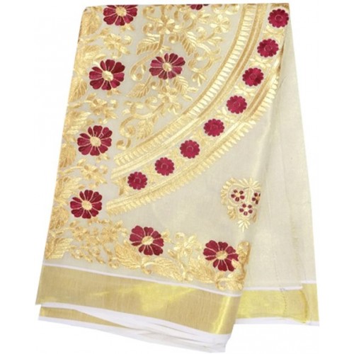 Kerala Kasavu Saree with Rich Embroidery Design