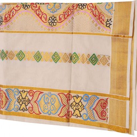 Kerala Fabric Paint Design Kasavu Saree