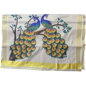 Kerala Kasavu Saree with Peacock Design