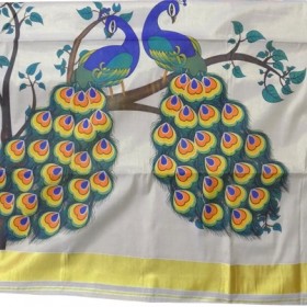 Kerala Kasavu Saree with Peacock Design