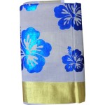 Kerala Trendy Floral Design Kasavu Saree