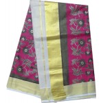 Kerala Simple Flower Design Kasavu Saree