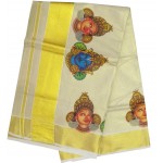 Radhakrishna Tissue Mural Print Kasavu Saree